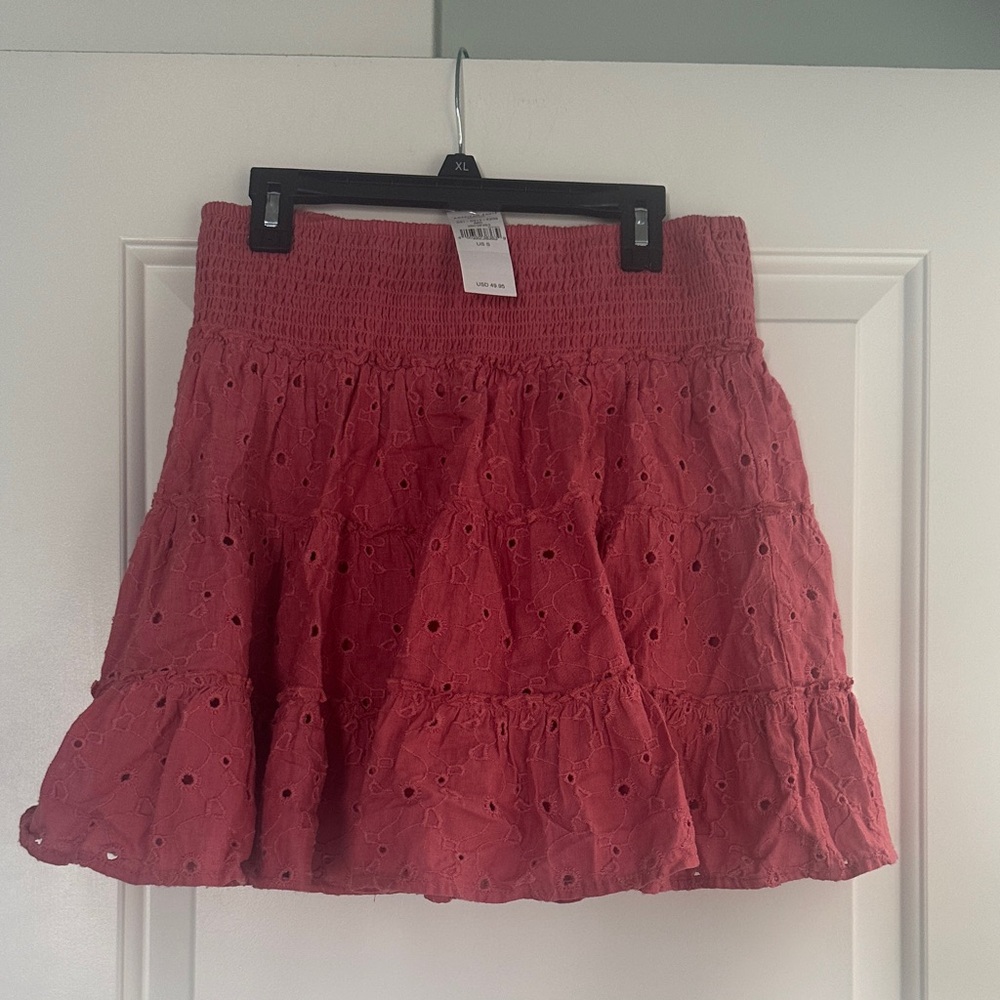 American Eagle Outfitters Rose Pink Eyelet Tiered Skirt